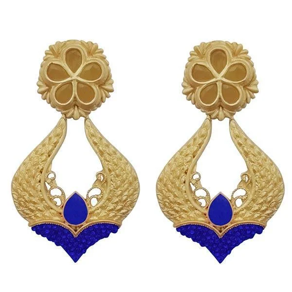 dangle earrings for women-Kriaa Blue Pota Stone Gold Plated Dangler Earrings - 1313112A