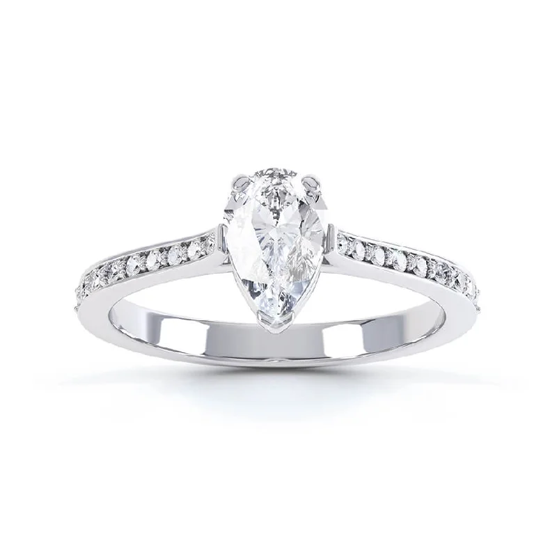 LISETTE - Ready to Ship 0.94ct Pear Moissanite & Diamond 18k White Gold Solitaire Ring