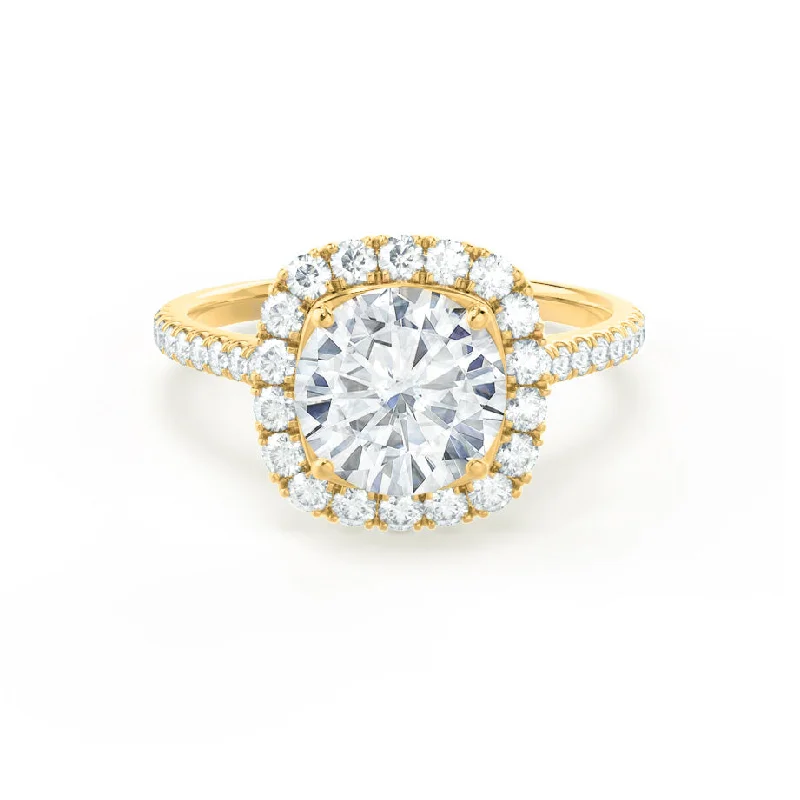 BLUSH - Ready to Ship 1.50ct Round Moissanite & Diamond 18k Yellow Gold Petite Halo Ring