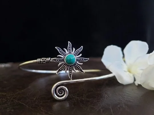 bohemian bangles for women-Turquoise Sunburst Arm Cuff