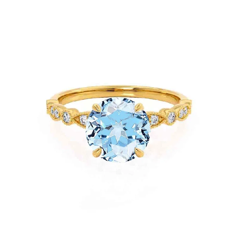 HOPE - Chatham® Round Aqua Spinel 18k Yellow Gold Shoulder Set Ring