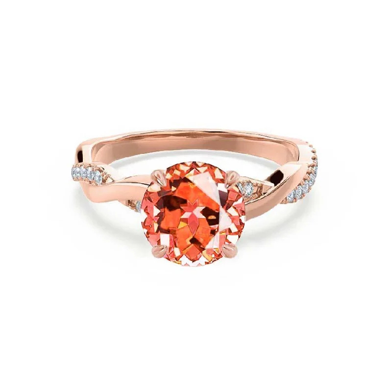 EDEN - Chatham® Round Padparadscha & Diamond 18k Rose Gold Vine Ring