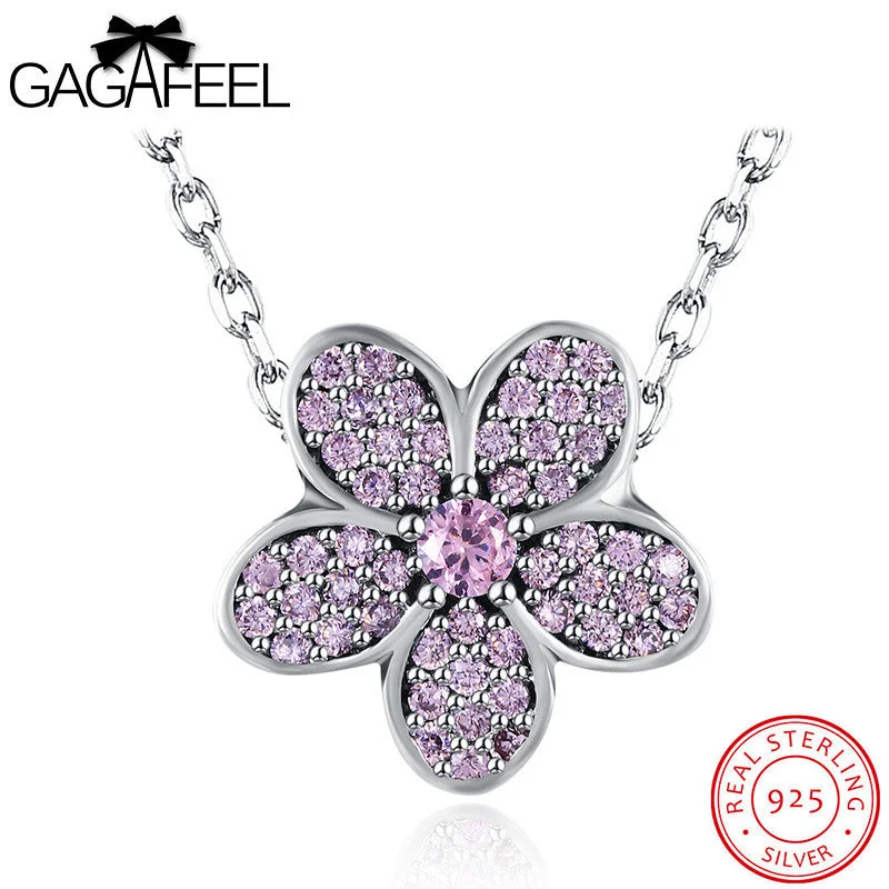 matching necklaces for women-GAGAFEEL Purple Flower Pendant Necklace 925 Sterling Silver Jewelry