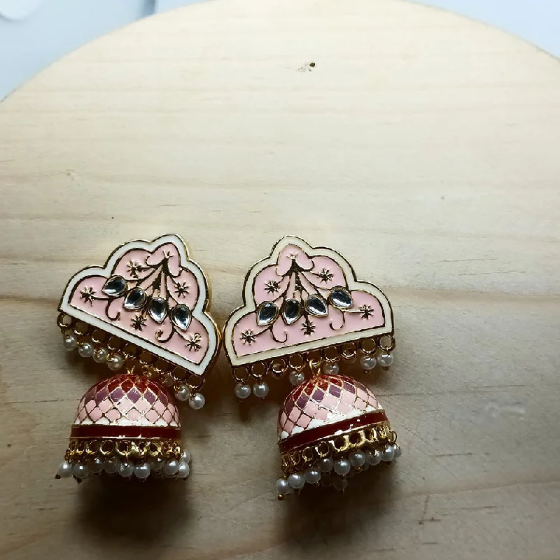 unique earrings for women-Savvy Jewellery Gold Plated Meenakari Jhumki Earrings