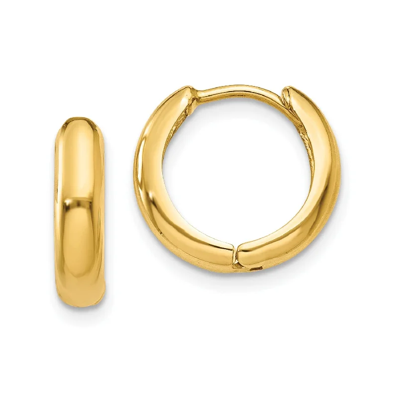 modern earrings for women-14k Real Yellow Gold High Polished Hinged Hoop Earrings, 11mm Diameter