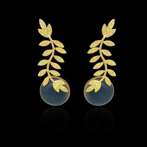 small hoop earrings for women-Kriaa Resin Stone Leaf Design Gold Plated Dangler Earrings - 1313101H